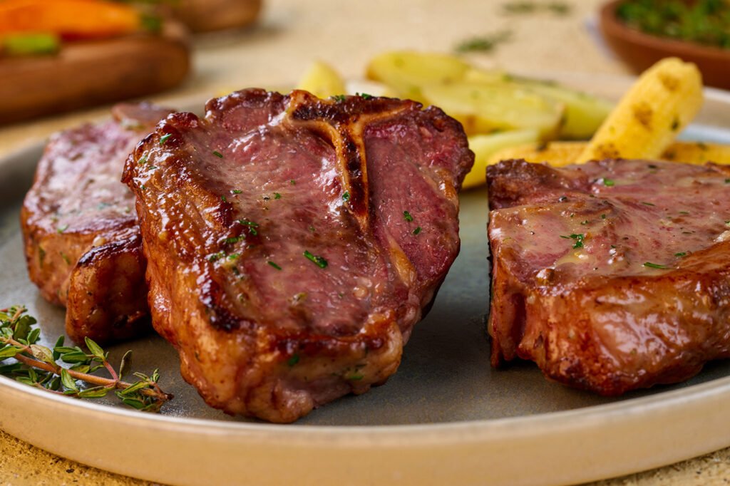 plato de T bone de cordero con hiervas y ajo